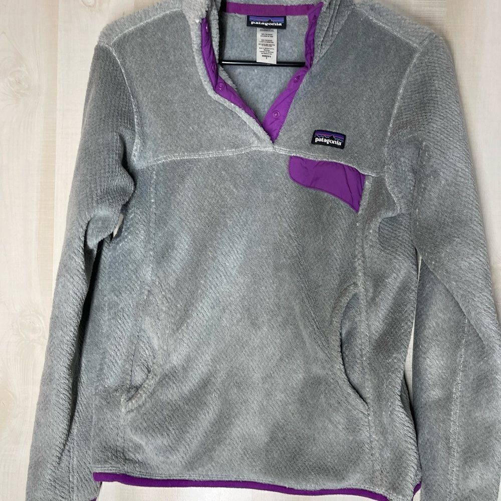Patagonia gray‎ fleece pullover purple trim, size small - Picture 11 of 11